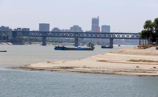 Yangtze River in Wuhan recedes in flood season due to drought