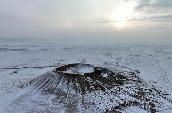Ulanhada volcano cluster covered by snow in Inner Mongolia