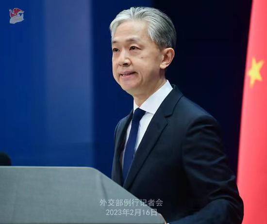 Chinese Foreign Ministry spokesperson Wang Wenbin addresses a regular press conference in Beijing, Feb. 16, 2023. (Photo/fmprc.gov.cn)