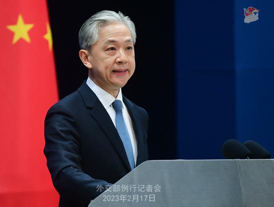 Chinese Foreign Ministry spokesperson Wang Wenbin addresses a regular press conference in Beijing, Feb. 17, 2023. (Photo/fmprc.gov.cn)