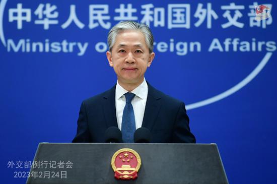 Chinese Foreign Ministry spokesperson Wang Wenbin addresses a regular press conference in Beijing, Feb. 24, 2023. (Photo/fmprc.gov.cn)