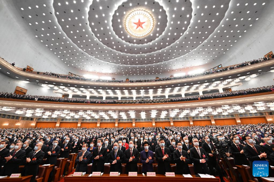The opening meeting of the first session of the 14th National People's Congress (NPC) is held at the Great Hall of the People in Beijing, capital of China, March 5, 2023. (Xinhua/Rao Aimin)
