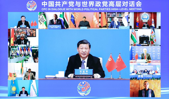 Xi Jinping, general secretary of the Communist Party of China (CPC) Central Committee and Chinese president, attends the CPC in Dialogue with World Political Parties High-Level Meeting via video link and delivers a keynote address in Beijing, capital of China, March 15, 2023. (Xinhua/Liu Bin)