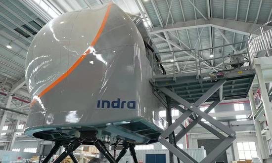 A high-level flight simulator platform, developed by Beijing Moreget Innovation Technology Inc, is displayed at the company's manufacturing site in Beijing in March of 2023. (Photo/Courtesy of Beijing Moreget)