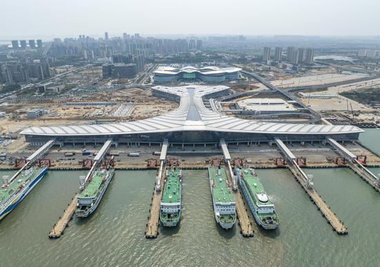 Xinhai ferry terminal hub under construction in Haikou