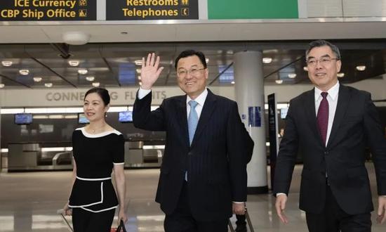 China’s new ambassador to the U.S. Xie Feng arrives in New York. (Photo/CCTV News)