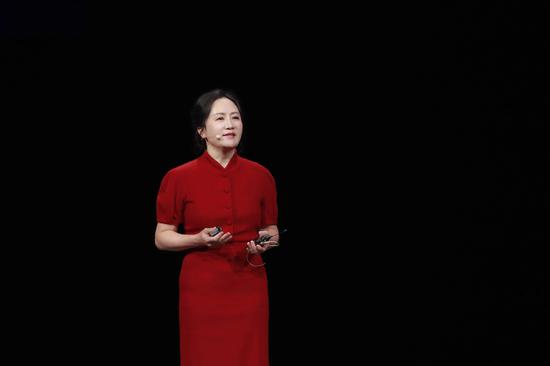 Meng Wanzhou, rotating chairwoman and chief financial officer of Huawei, made a speech at Huawei Connect 2023 in Shanghai on Wednesday. (Photo provided to chinadaily.com.cn)
