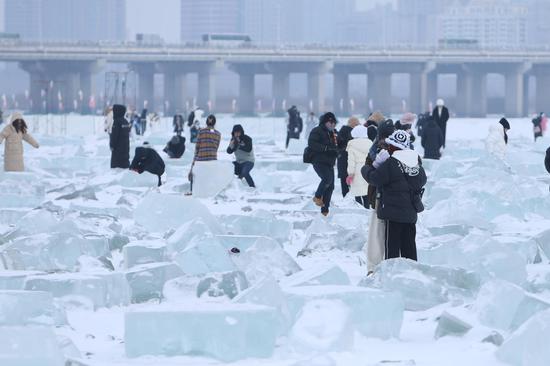 Crystal ice cubes lure visitors to Harbin