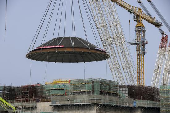 Outer dome of China's small nuclear reactor Linglong One installed