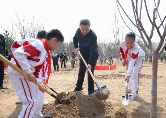 Xi plants trees in Beijing, urging nationwide afforestation efforts for jointly building beautiful China