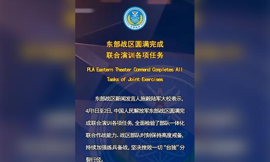 PLA Eastern Theater Command wraps up joint drills around Taiwan island