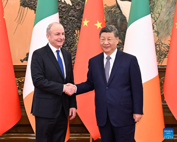 Chinese President Xi Jinping meets with Taoiseach of Ireland Micheal Martin at the Great Hall of the People in Beijing, capital of China, Jan. 5, 2026. (Xinhua/Li Xiang)