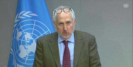 Stephane Dujarric, spokesperson for UN Secretary-General António Guterres at a press briefing. (Photo: Screenshot)