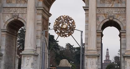 Milan's Arch of Peace prepares for Olympic flame ceremony