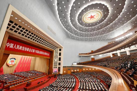 The opening meeting of the fourth session of the 14th Chinese People's Political Consultative Conference (CPPCC) National Committee is held at the Great Hall of the People in Beijing, capital of China, March 4, 2026. (Xinhua/Jin Liangkuai)