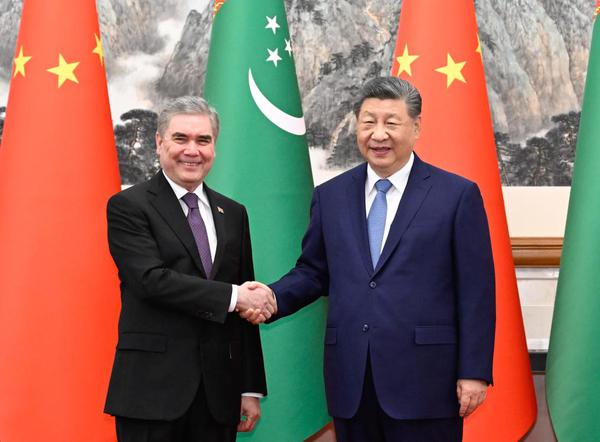 Chinese President Xi Jinping meets with National Leader of the Turkmen People and Chairman of the Halk Maslahaty of Turkmenistan Gurbanguly Berdimuhamedov, who is on a goodwill visit to China, at the Diaoyutai State Guesthouse in Beijing, capital of China, March 18, 2026. (Xinhua/Shen Hong)