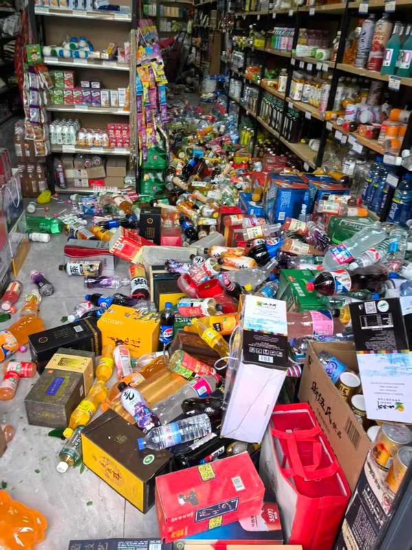 This photo taken on June 16, 2026 shows scattered items inside a store after a 6.3-magnitude earthquake in Haixi Mongolian and Tibetan Autonomous Prefecture of northwest China's Qinghai Province. (Xinhua)