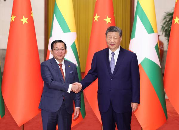 Chinese President Xi Jinping holds talks with President of Myanmar Min Aung Hlaing, who is on a state visit to China, at the Great Hall of the People in Beijing, capital of China, June 16, 2026. (Xinhua/Huang Jingwen)