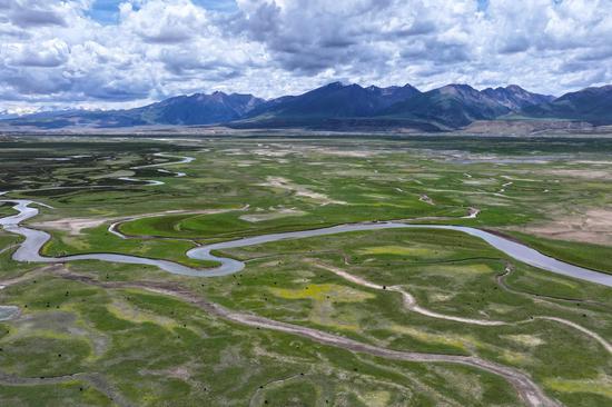 Aerial view of A're Wetland in Xizang