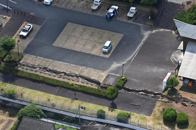 Aerial views show earthquake damage in Kumamoto Prefecture