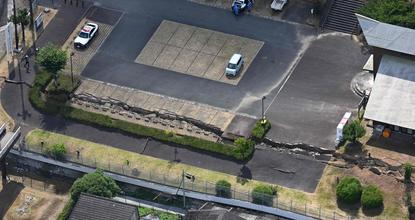 Aerial views show earthquake damage in Kumamoto Prefecture