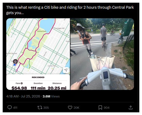 $55 Central Park bike ride sparks backlash over Citi Bike pricing