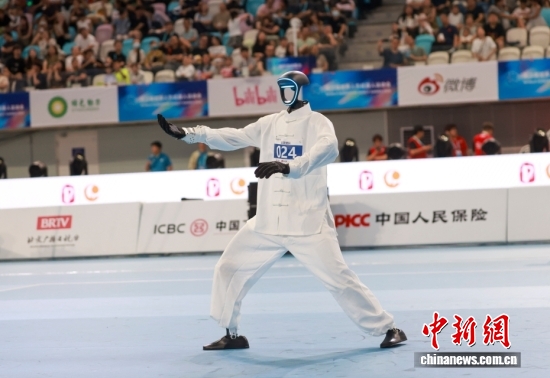 A robot competes in the second World Humanoid Robot Games in Beijing,