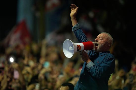 President Luiz Inacio Lula da Silva addresses supporters during a victory rally after winning a fourth term in the presidential runoff on Paulista Avenue in Sao Paulo, Brazil, Sunday, Oct. 25, 2026.