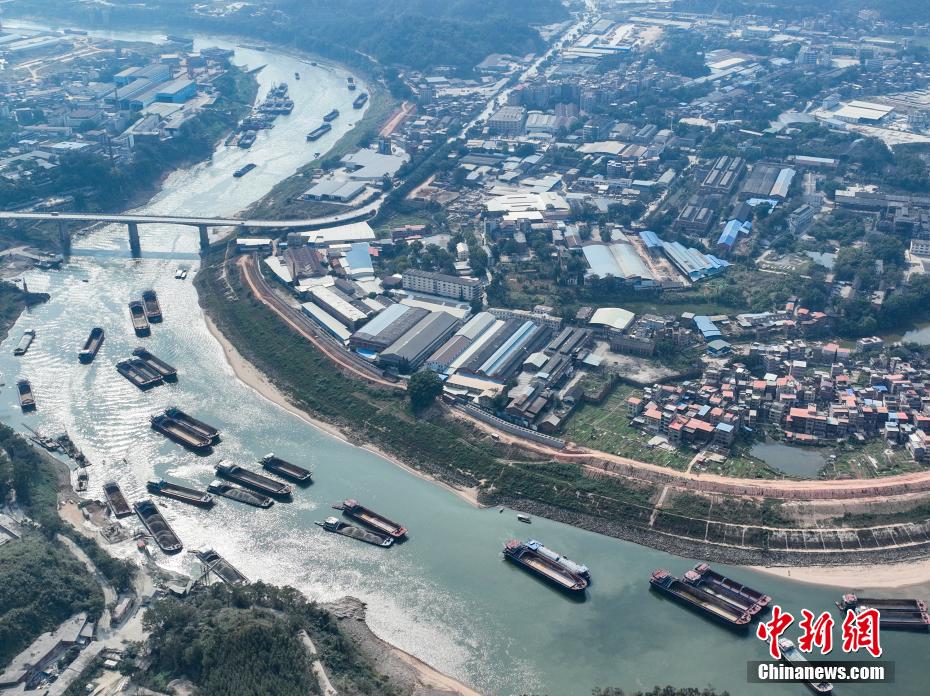 2月25日,广西梧州市桂江段水域,货船穿梭往来,各类物资运输通畅,一派