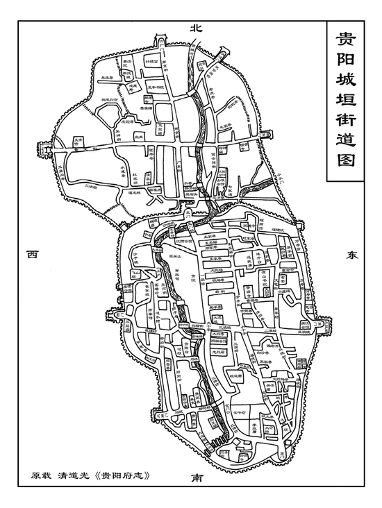 贵阳城垣街道图。李洋重绘