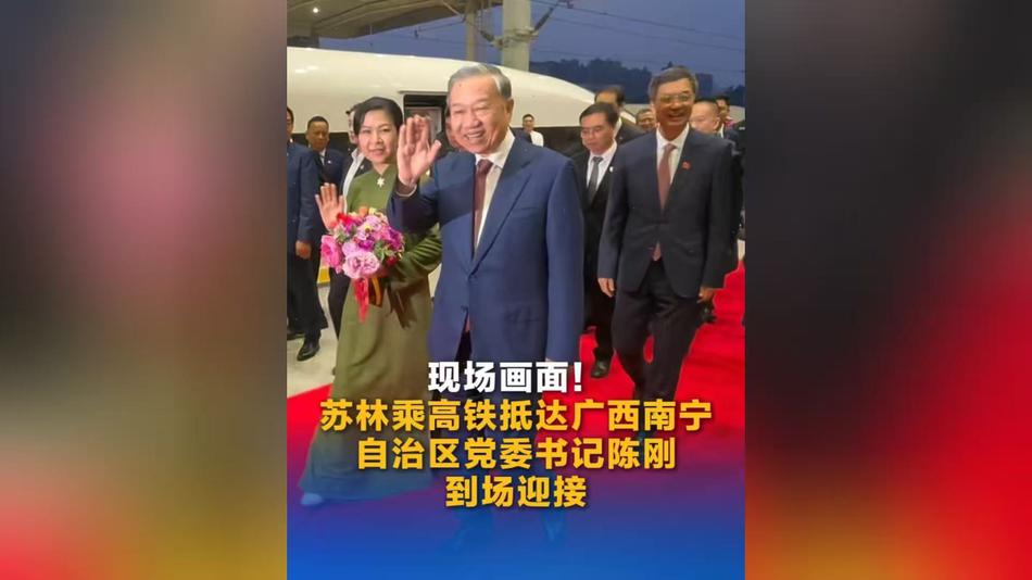 现场画面！苏林乘高铁抵达广西南宁 自治区党委书记陈刚到场迎接