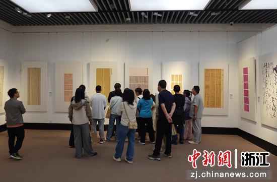 图为民众参观书法作品。中新社记者 刘子琳 摄