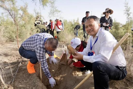 参会嘉宾体验肉苁蓉采挖。记者 阿卜力克木·依卜拉依木 摄。